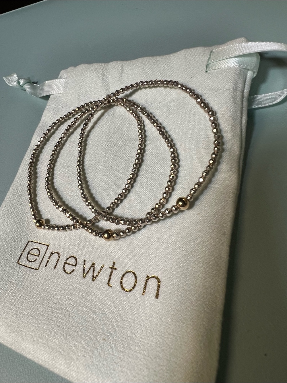 Enewton Bright Silver Faceted Hematite 2mm Bead Bracelet SET of 3